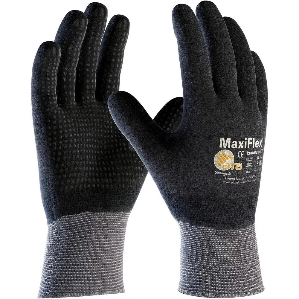 9 Pair 34-846 Maxiflex Endurance Nitrile Coated Micro Foam Dot Work Gloves M